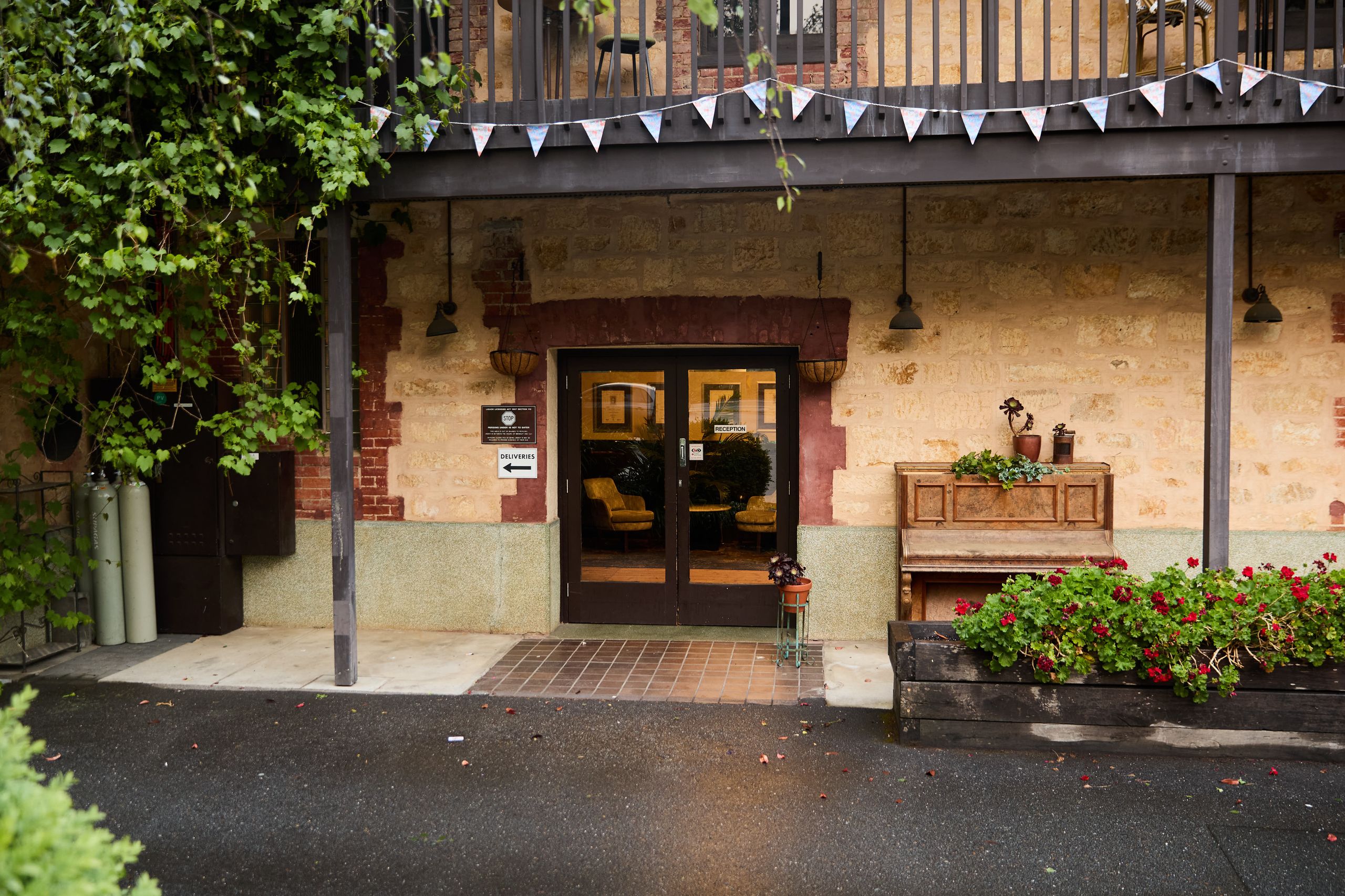 Side entrance to the Uraidla Hotel with flat access and double doors